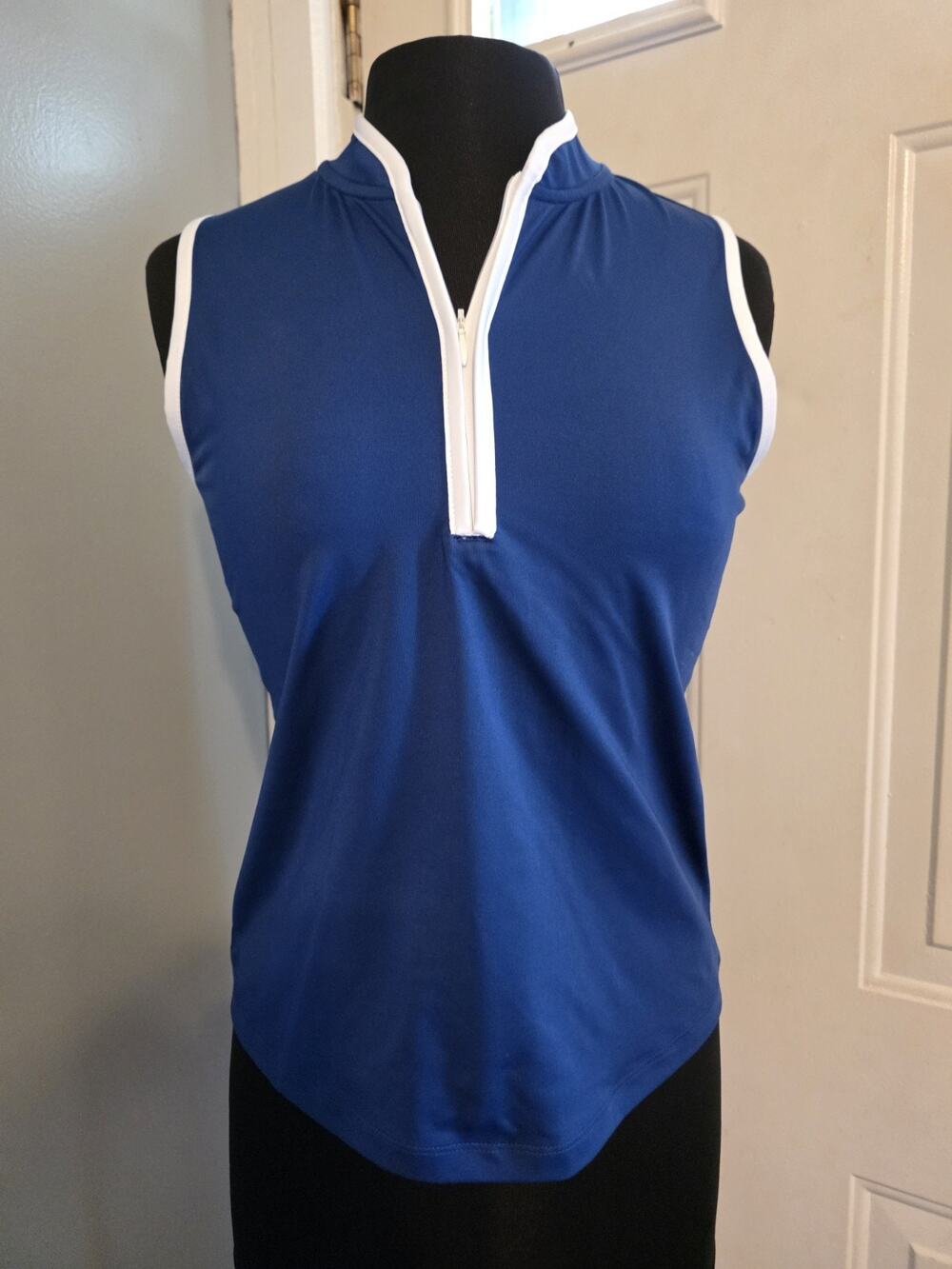 SIGRID OLSEN Golf & Tennis Blue Split Neck Sleeveless Mock Shirt Sixe S